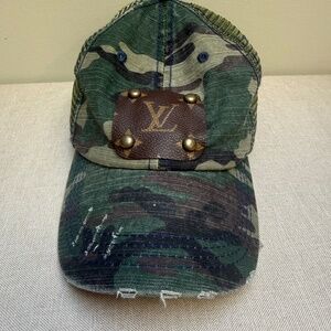 Upcycled Camo Logo Distressed Hat